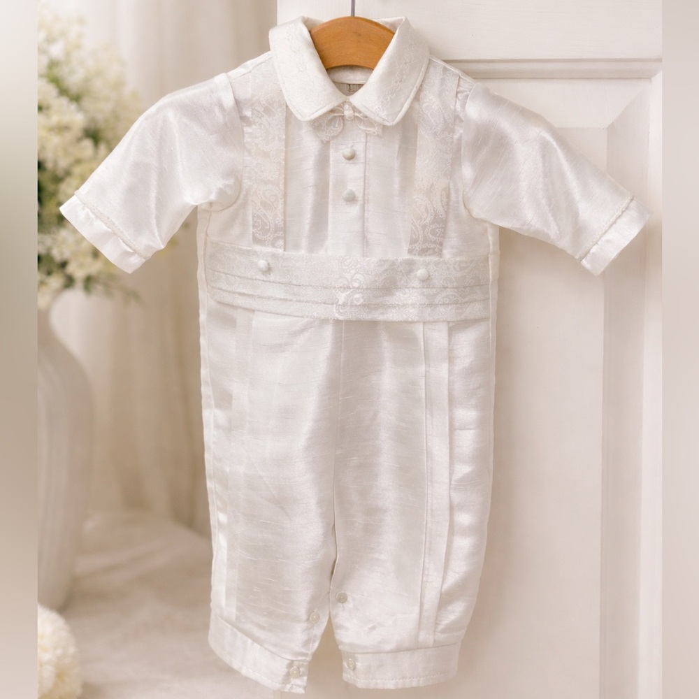 Piccolo Bacio 6M Silk Baptism Outfit – Made in USA | includes hanger. (Boys)